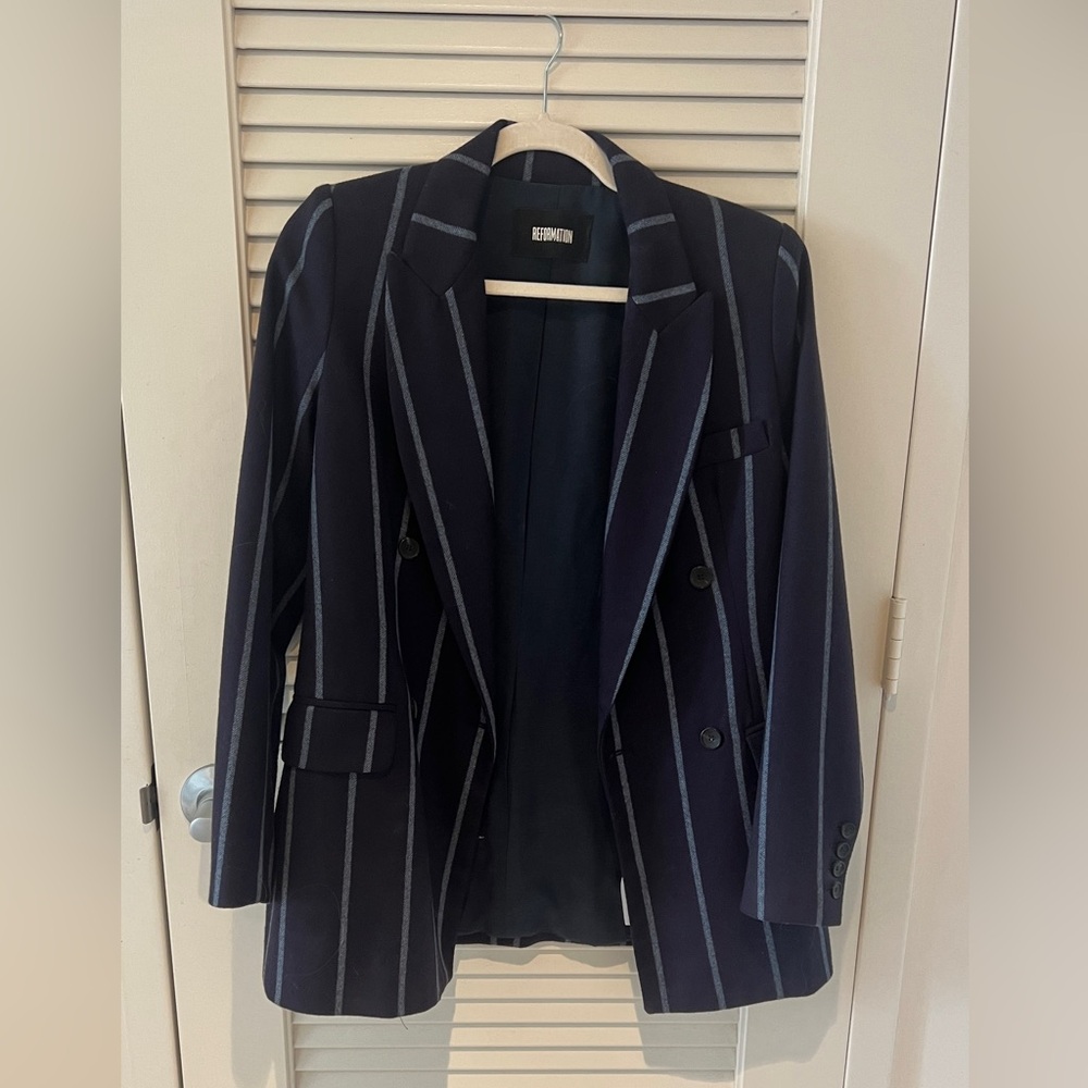 Reformation Blue and Navy Striped Blazer